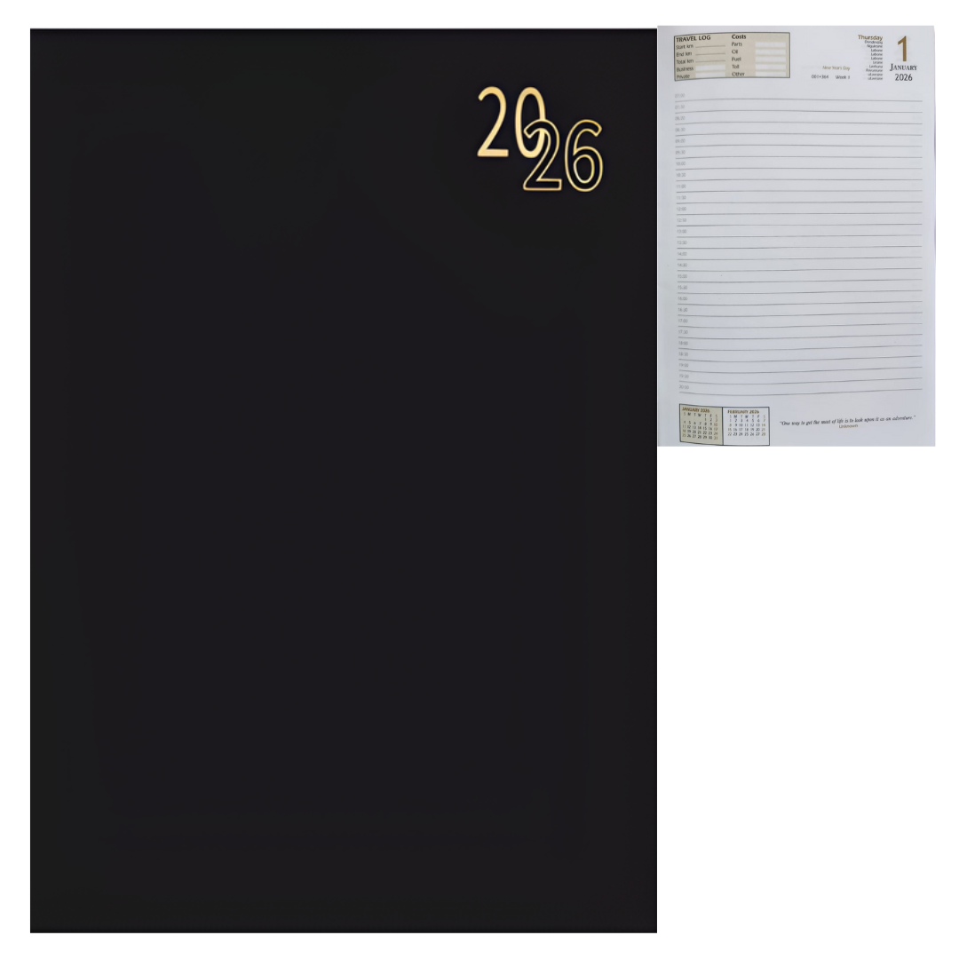 Page A Day Diary 2026 A5/A4 Black