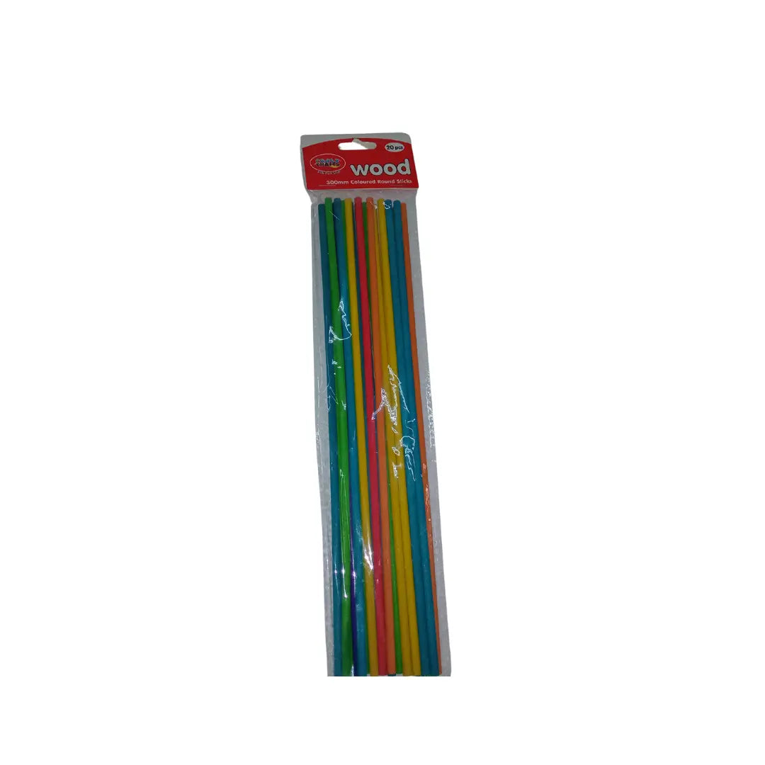 Crazy Crafts Wood Coloured Round Sticks 300mm - 20psc Honey Bee Online