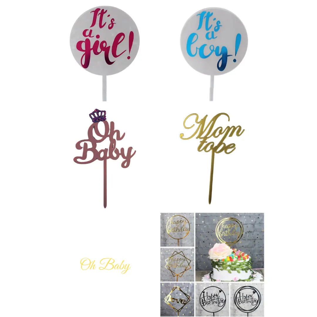 Cake Toppers or Baby Shower Cakes - Acrylic, Oh Baby, Mom To Be, Its a Boy, Its A Girl Honey Bee