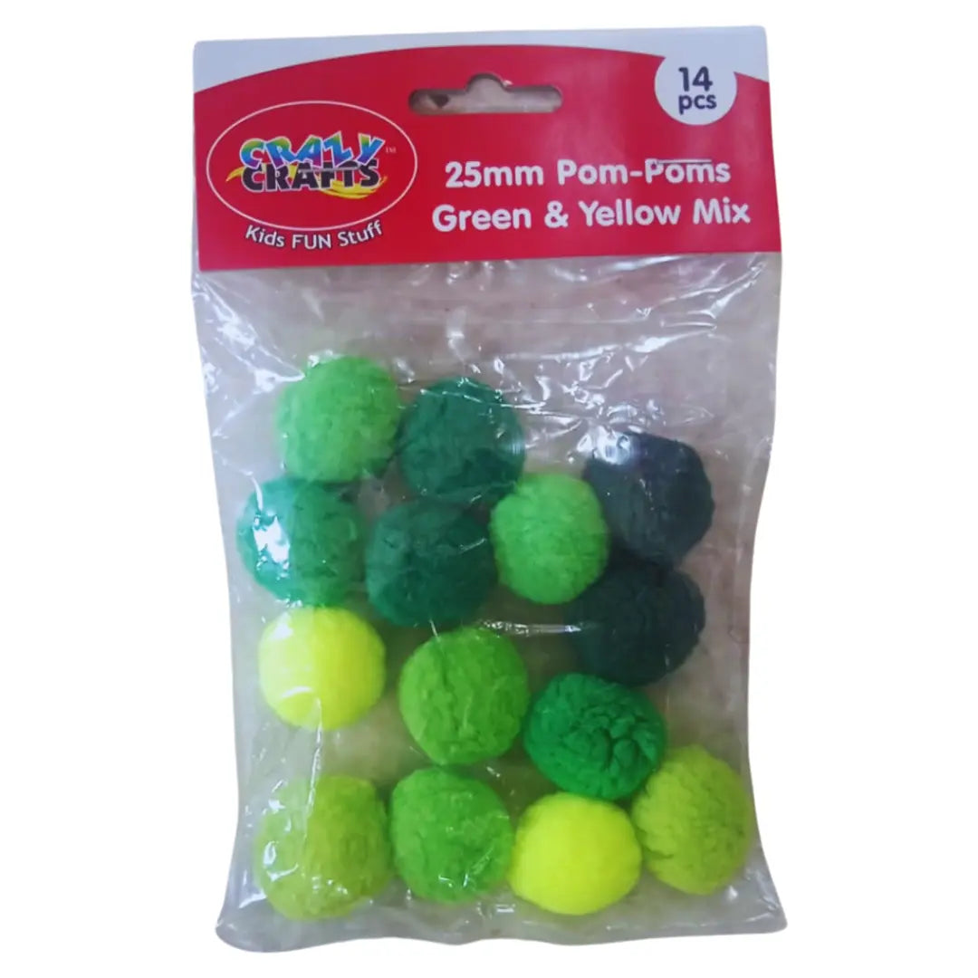Crazy Crafts Pom Poms - Green & Yellow Mix Crazy Crafts
