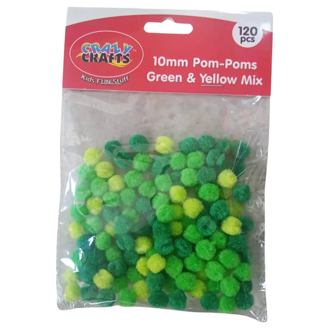 Crazy Crafts Pom Poms - Green & Yellow Mix Crazy Crafts