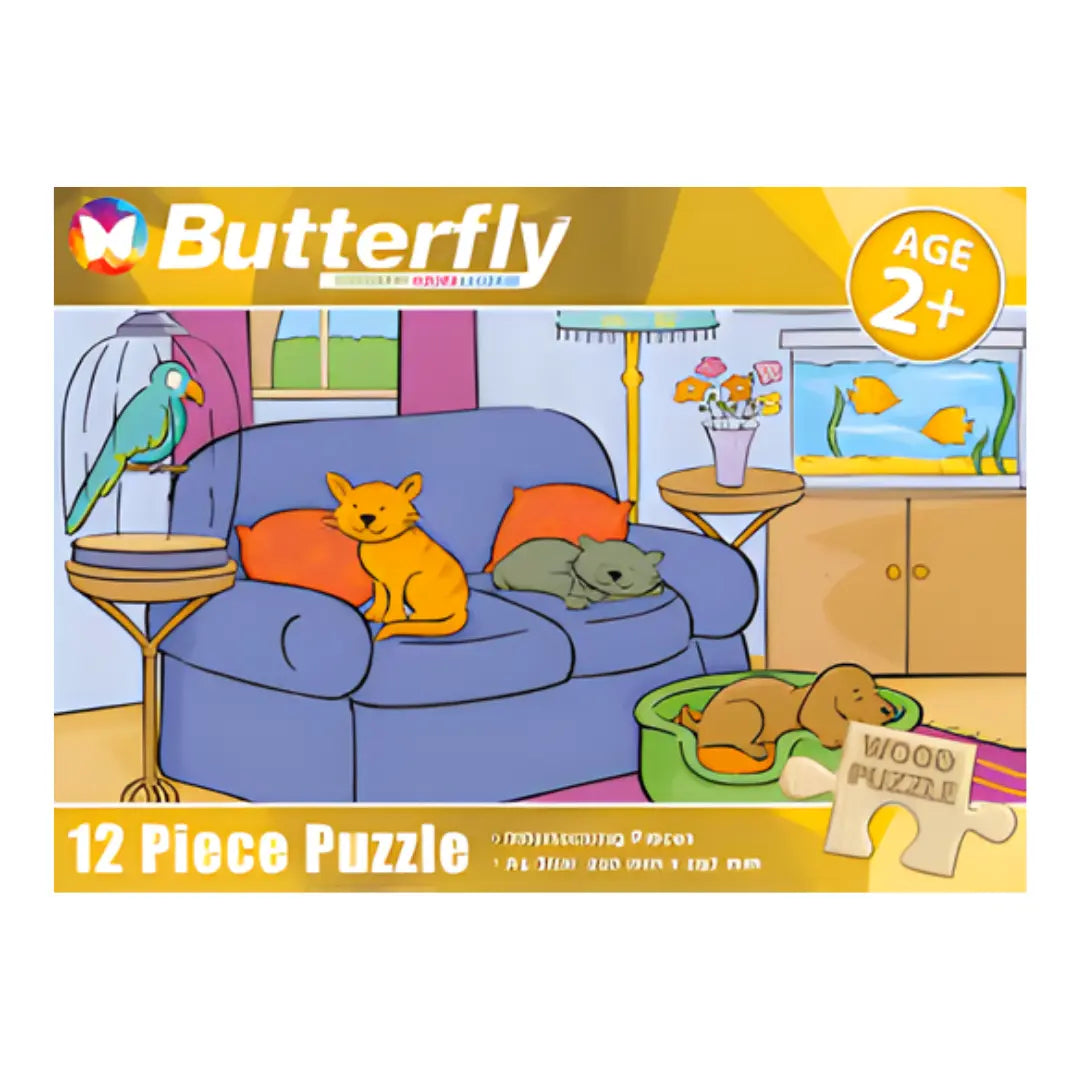 Domestic Animals Wooden Puzzle 12pc BUTTERFLY