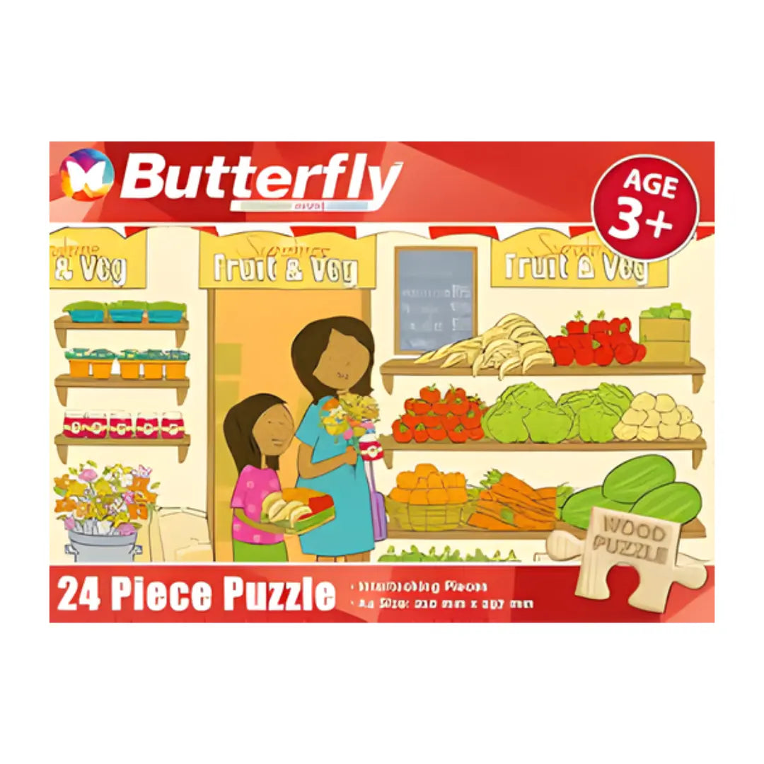 Fruit & Vegs Wooden Puzzle 24pc BUTTERFLY
