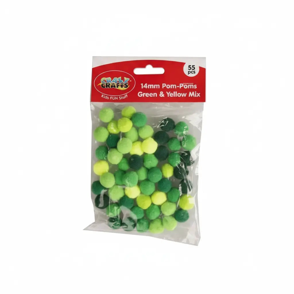 Crazy Crafts Pom Poms - Green & Yellow Mix Crazy Crafts