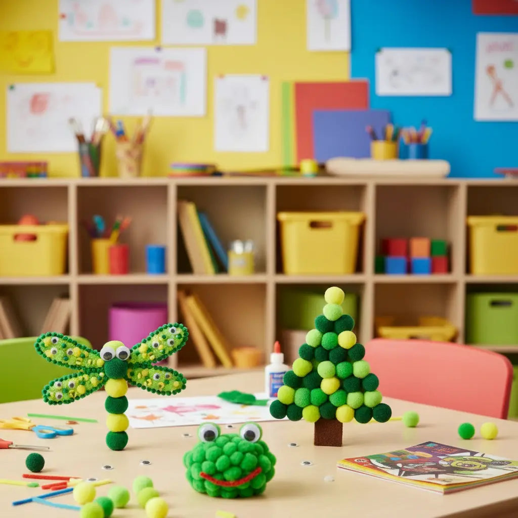 Crazy Crafts Pom Poms - Green & Yellow Mix Crazy Crafts