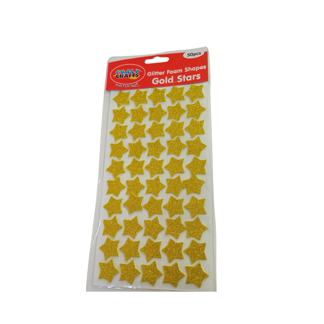 Crazy Craft Glitter Foam Shapes - Gold Stars, 50pcs
