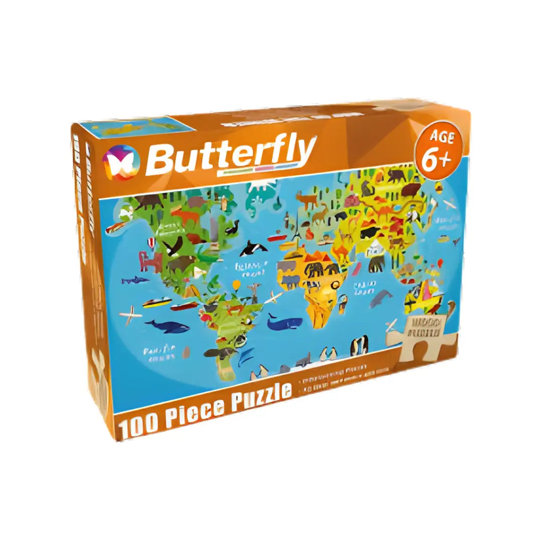 Map Of The World Wooden Puzzle 100pcs BUTTERFLY