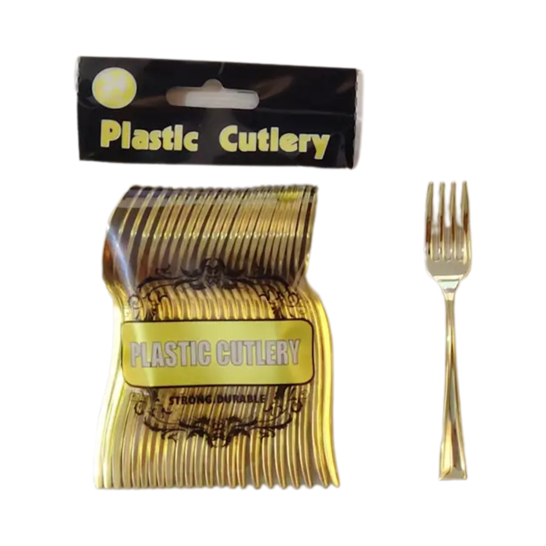 Mini Plastic Dessert Forks - Gold, 24s