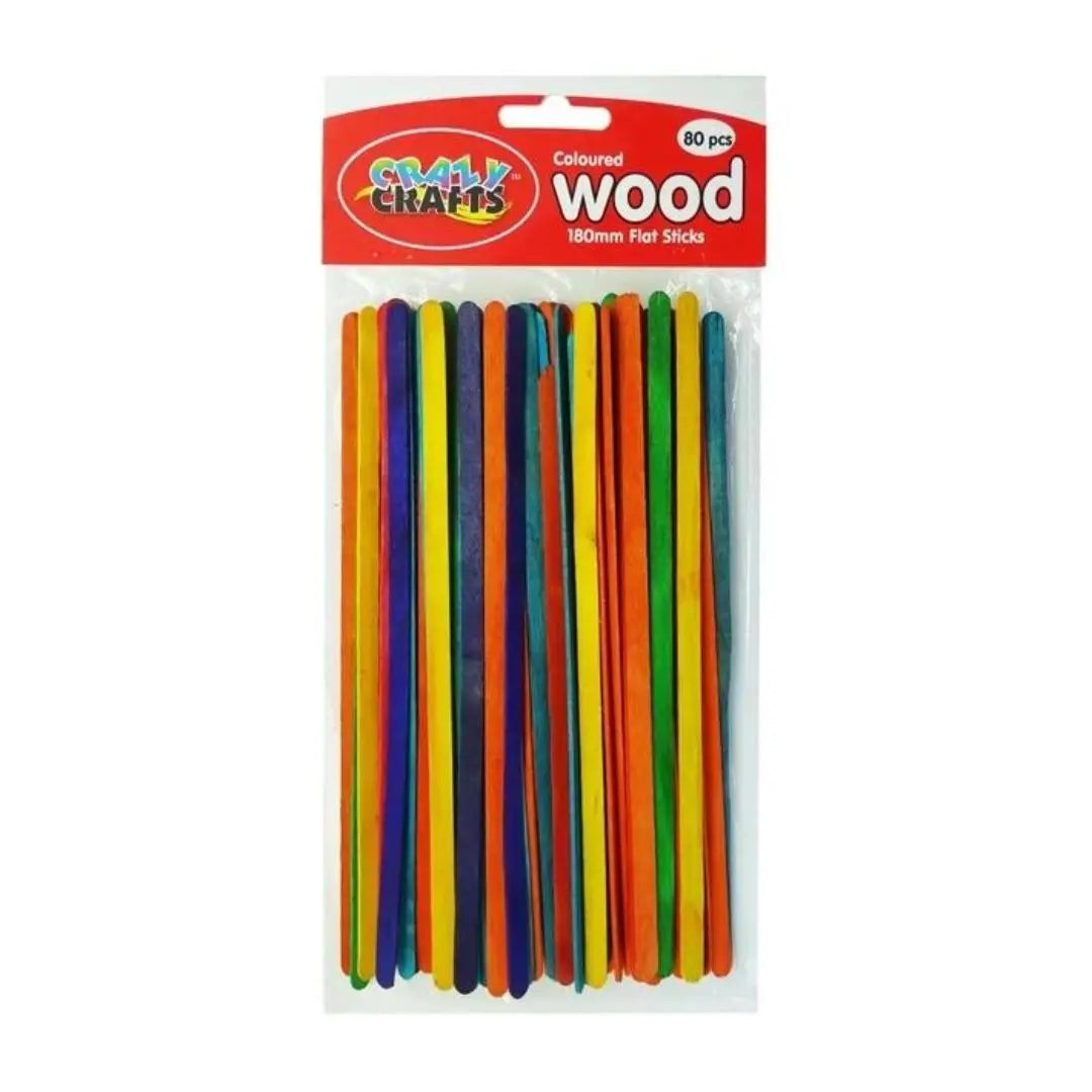 Crazy Craft Flat Sticks - 180mm, Coloured Wooden Crazy Crafts
