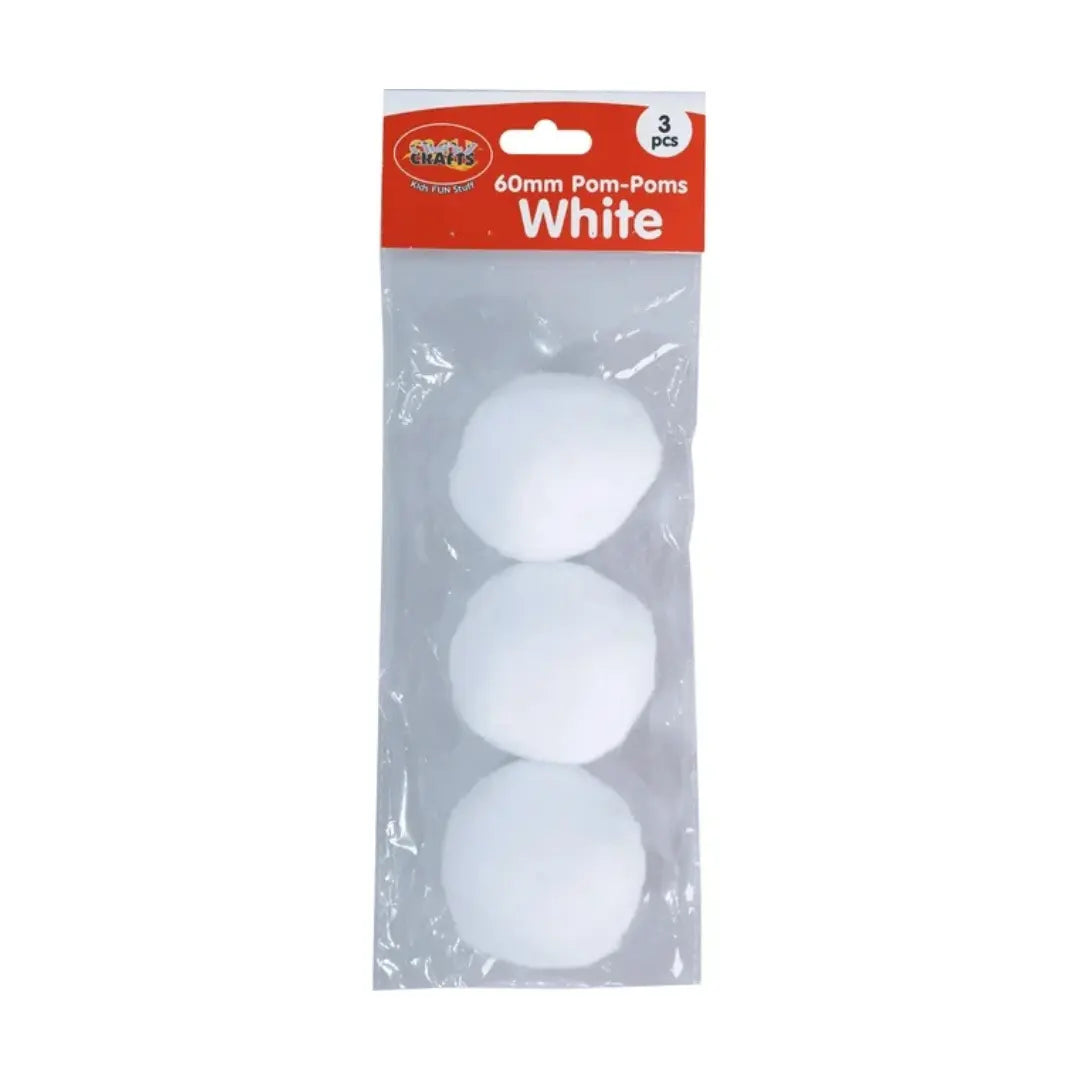 Crazy Crafts Pom Poms - White 60mm Crazy Crafts