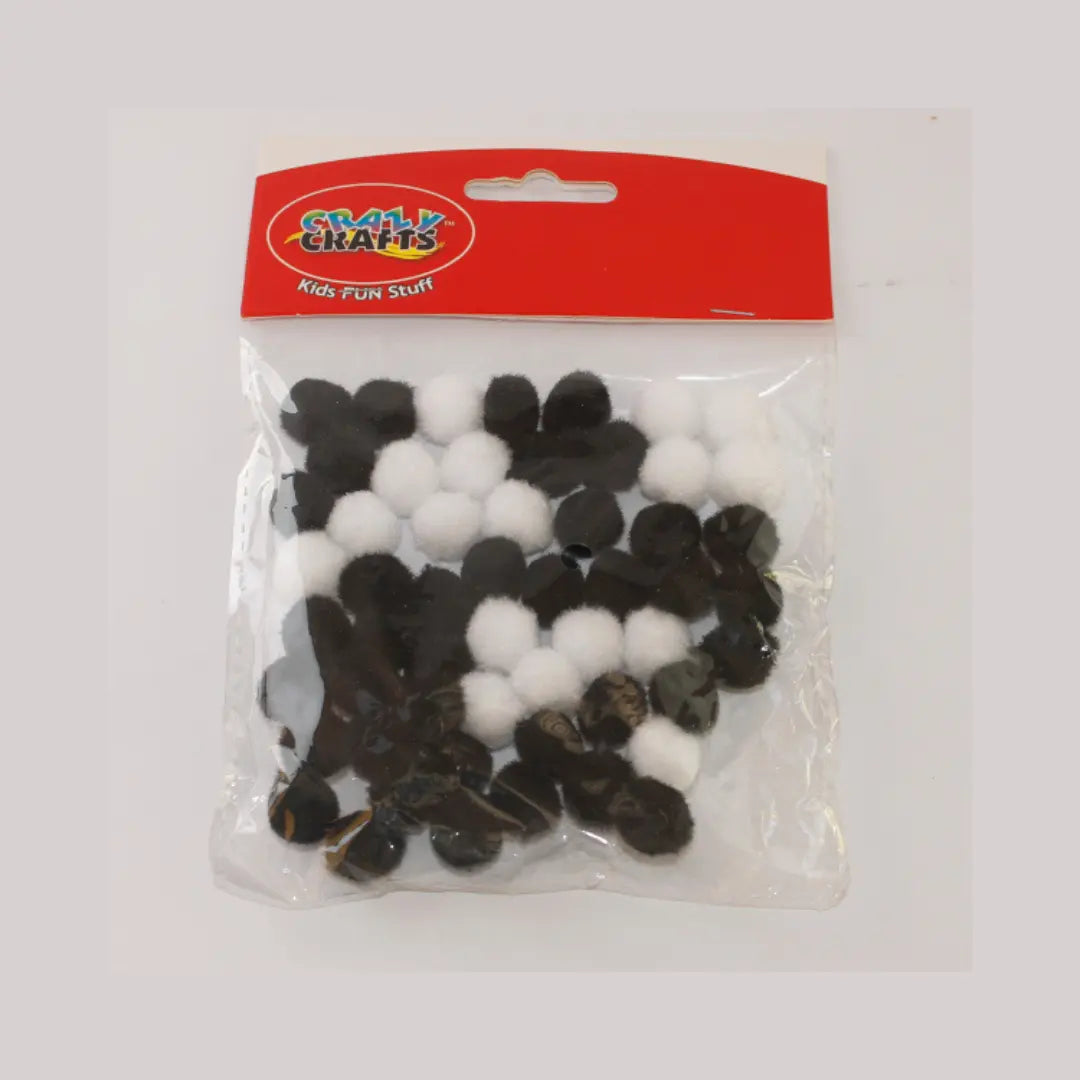 Crazy Crafts Pom Poms - Black & White Mix Crazy Crafts