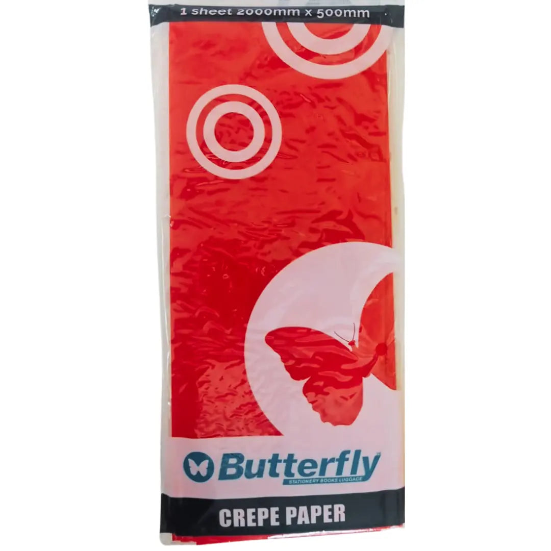 Crepe Paper - Red, 2m x 500mm BUTTERFLY