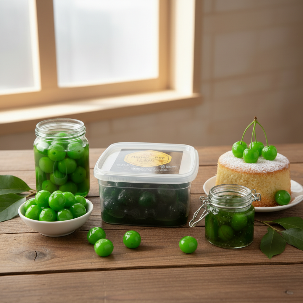 Green Glazed Cherries Fruit Topping - Assorted Sizes