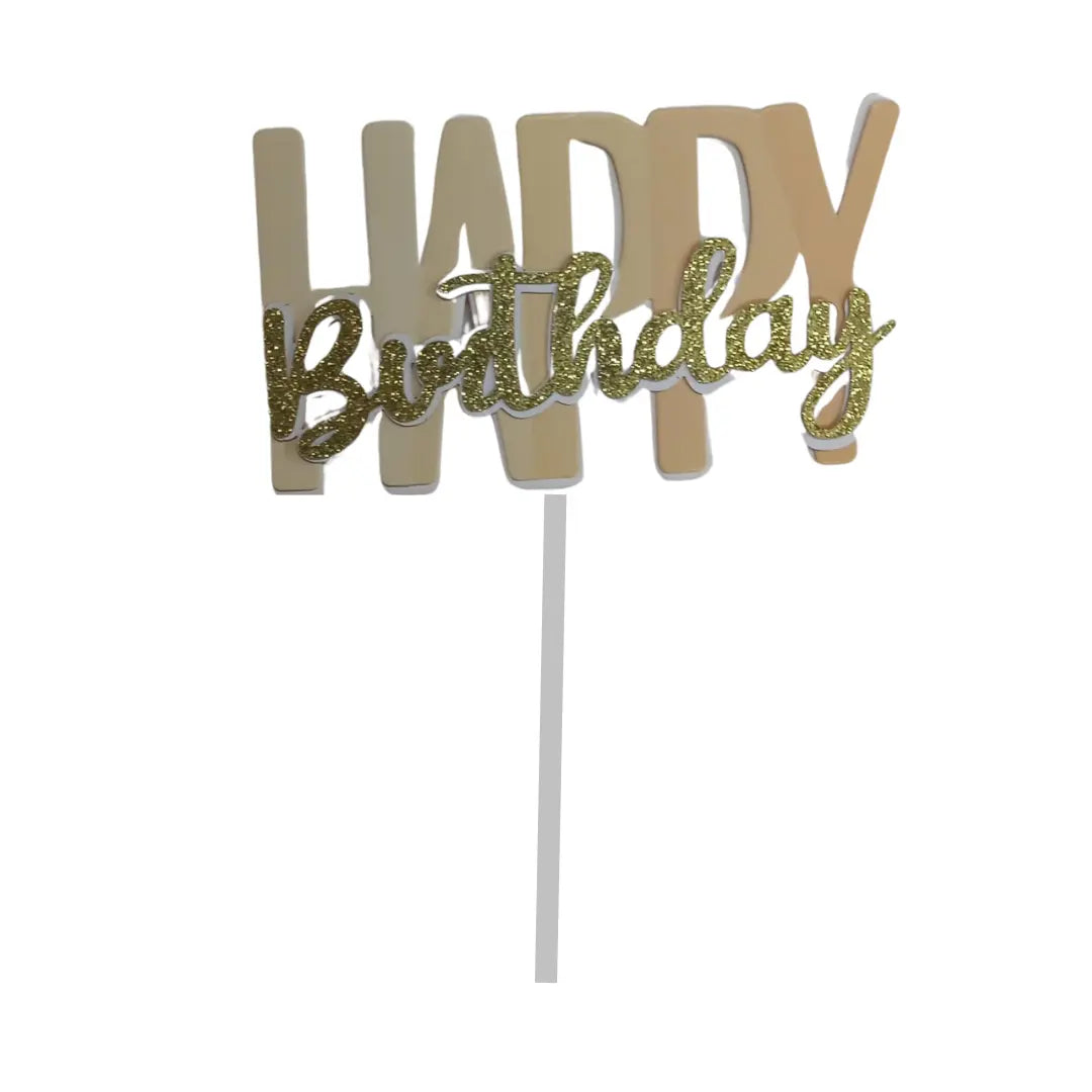 Fancy Happy Birthday Cake Toppers - Plain, Acrylic Honey Bee