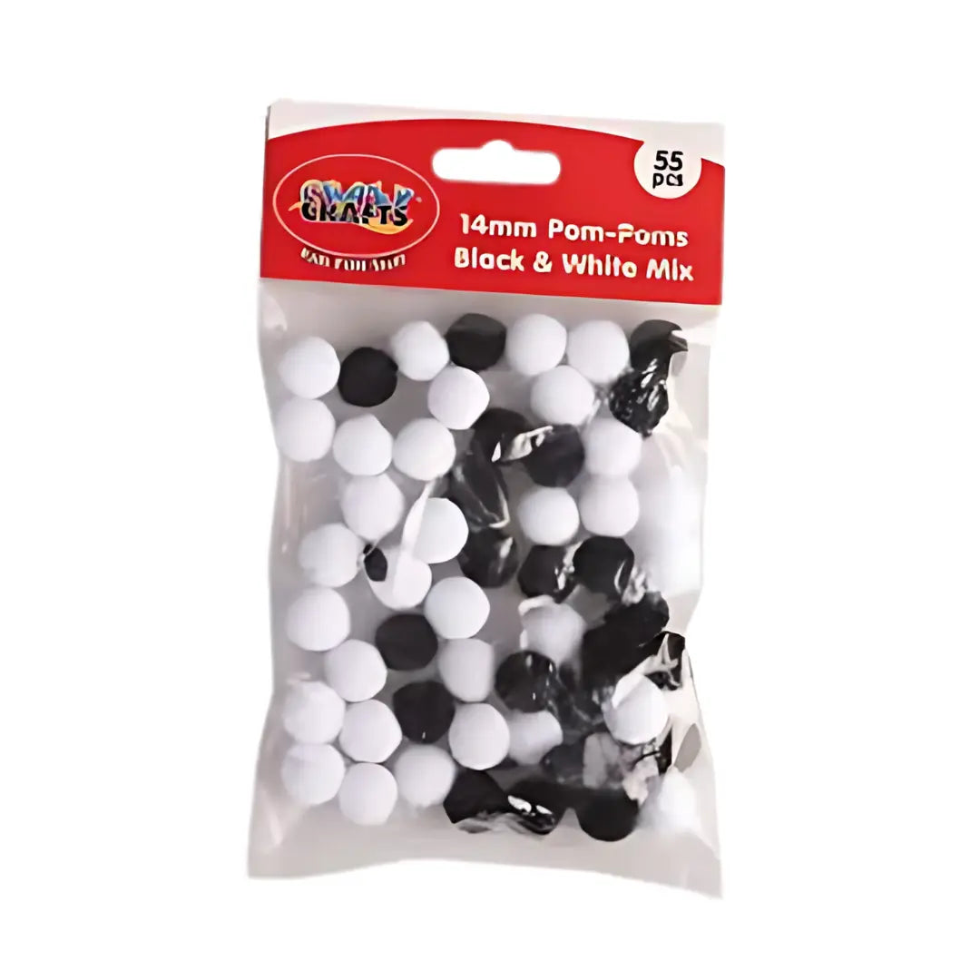 Crazy Crafts Pom Poms - Black & White Mix Crazy Crafts