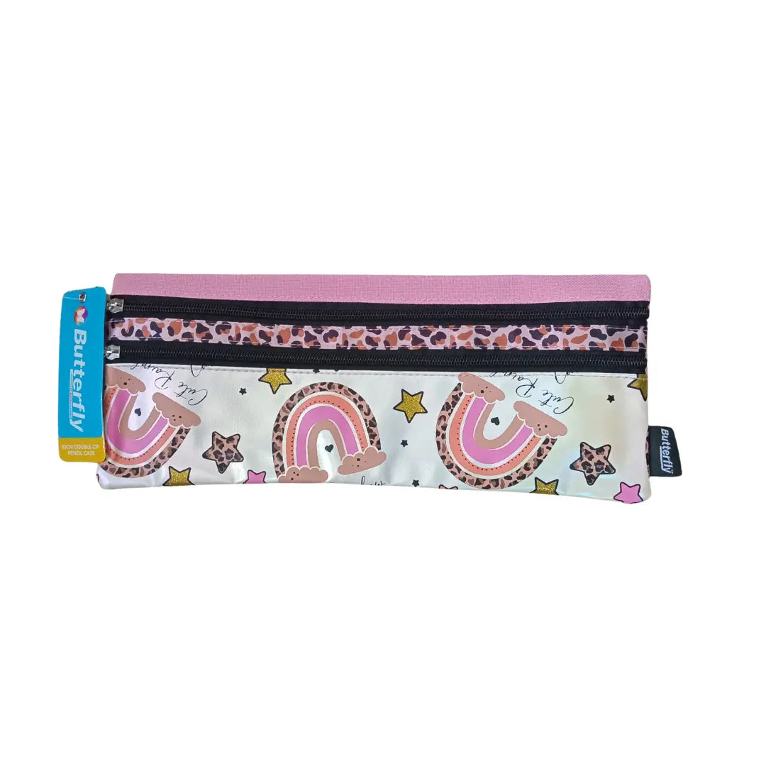 Butterfly Pencil Case - Rainbow, Double Zip, (33cm) BUTTERFLY