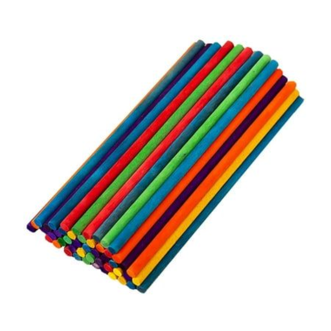 Crazy Crafts Wood Coloured Round Sticks 300mm - 20psc