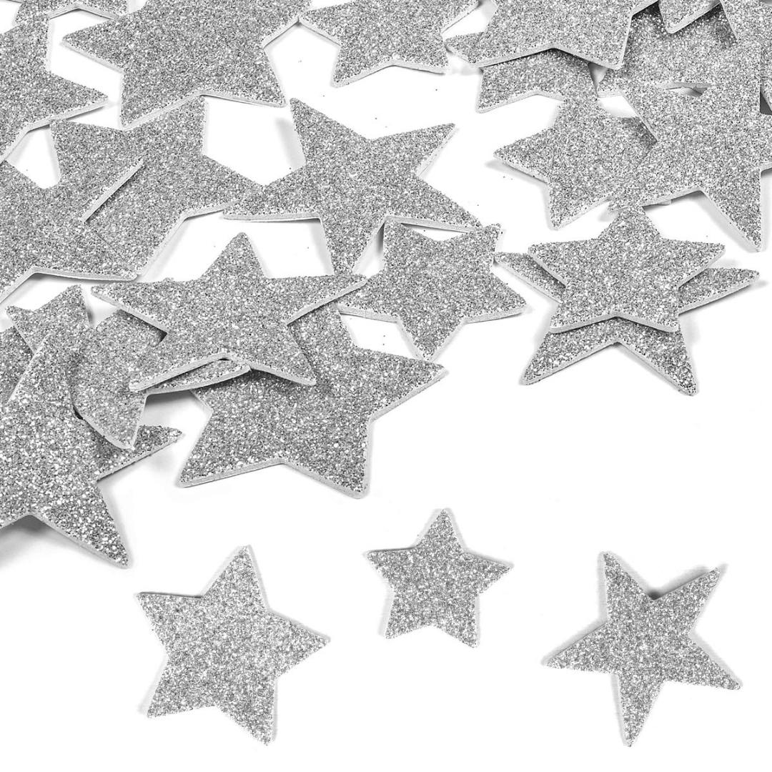 Crazy Craft Glitter Foam Shapes - Silver Stars, 50pcs