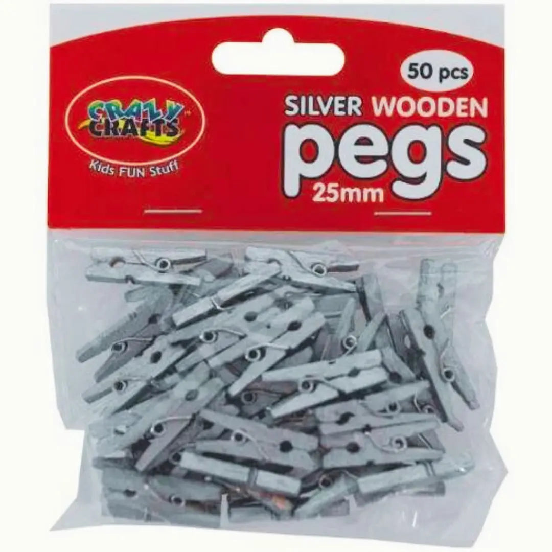 Crazy Crafts Silver Mini Pegs - Wooden Crazy Crafts