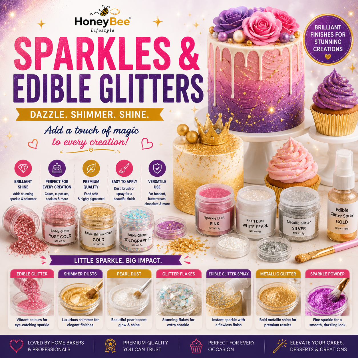 Sparkles & Edible Glitters | Edible Glitter, Sparkling Dusts & Cake Decorating Finishes