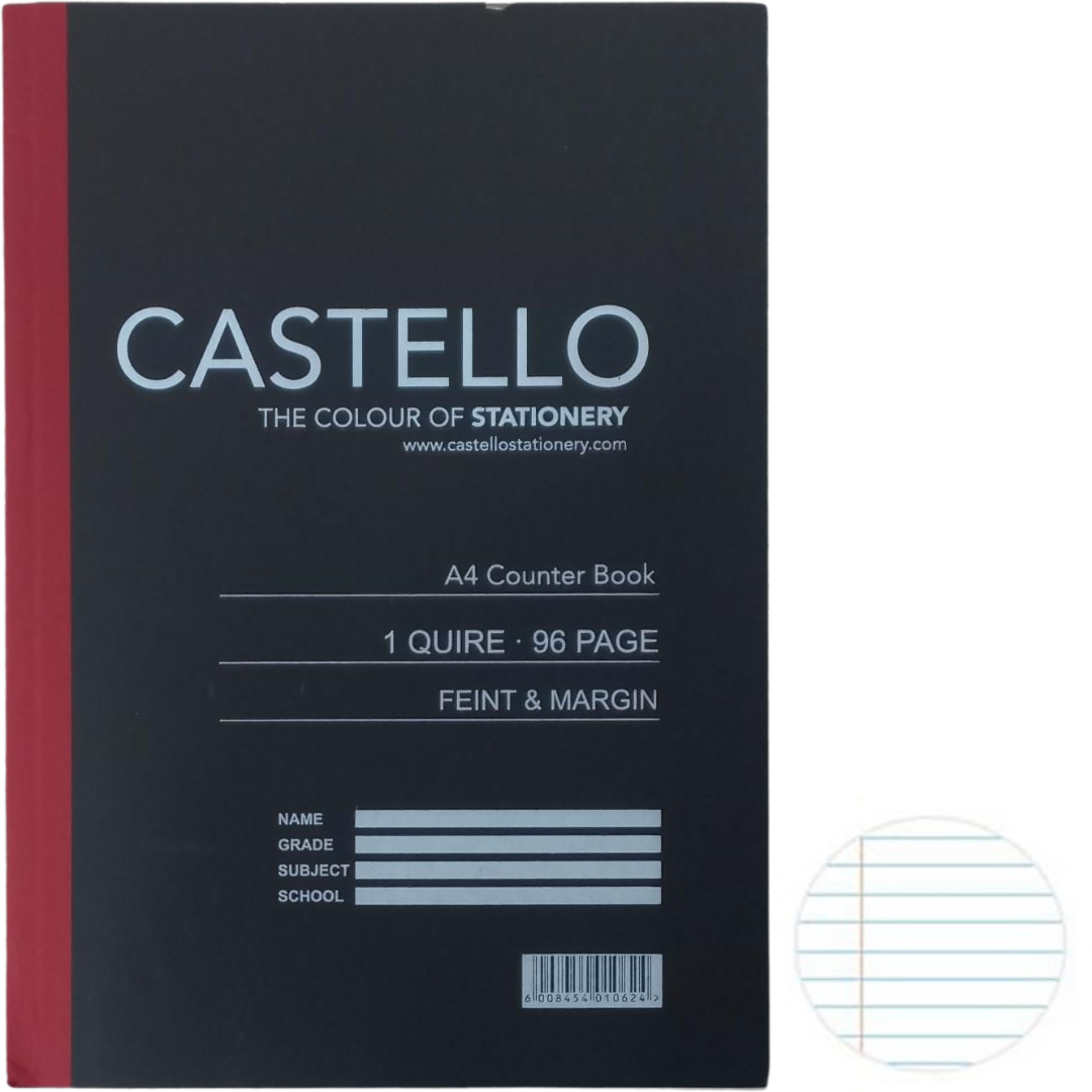 A4 Hardcover 1 Quire Feint And Margin 96 Page, Castello