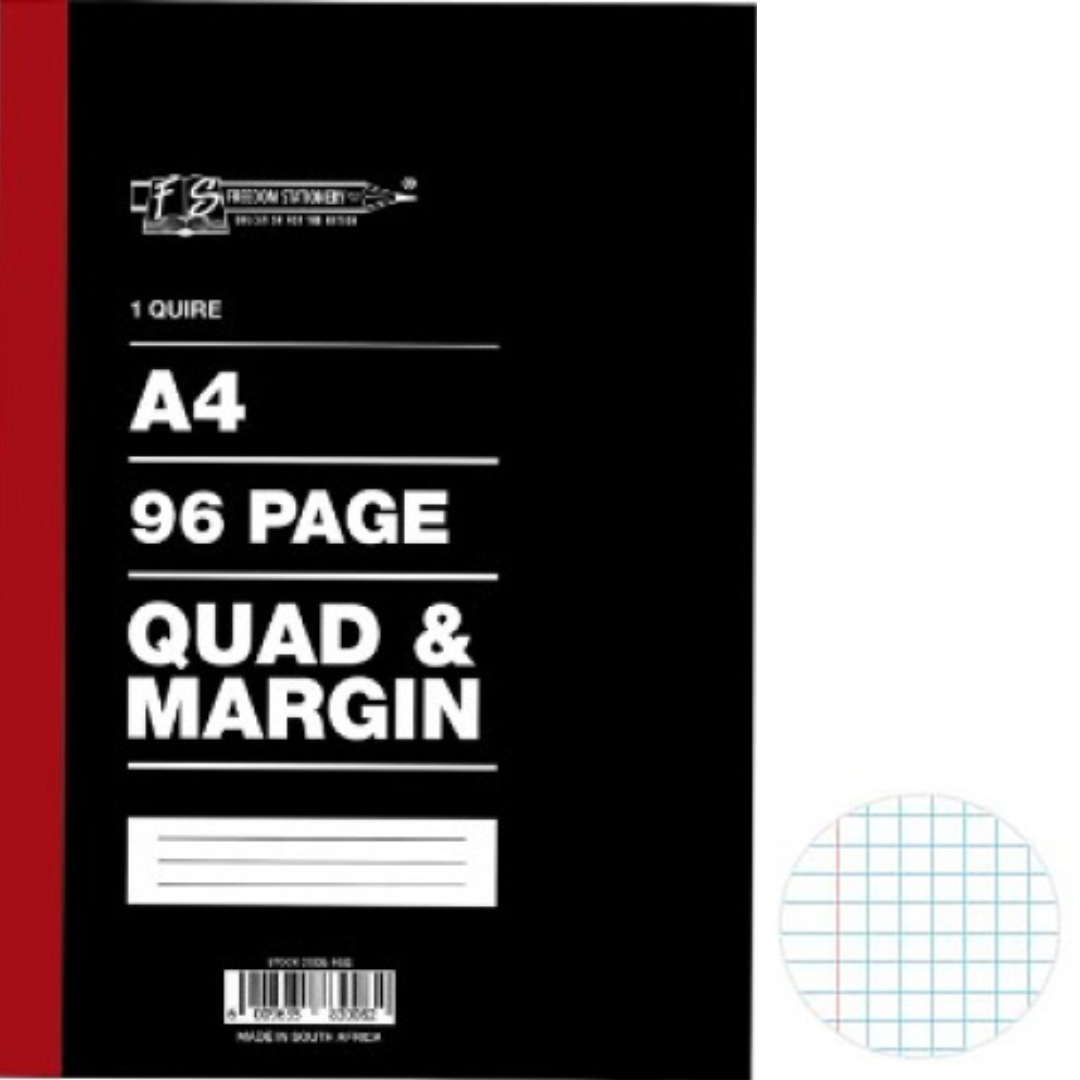 A4 Hardcover 1 Quire Quad And Margin 96 Page, Freedom Stationery