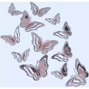 Butterfly Decorations 3D - Silver, 12pc