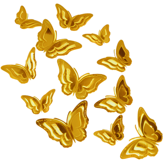 Butterfly Decorations 3D - Gold, 12pc