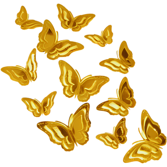 3D Butterfly Decorations - Gold, 12pc