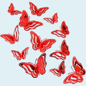 Butterfly Decorations 3D - Red, 12pc