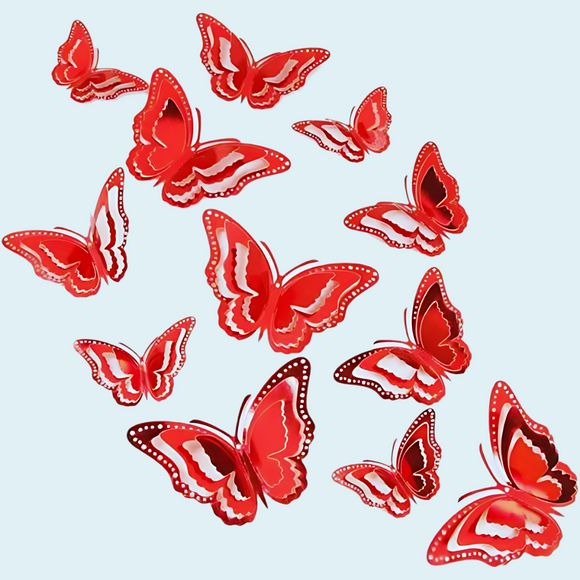 3D Butterfly Decorations - Red, 12pc