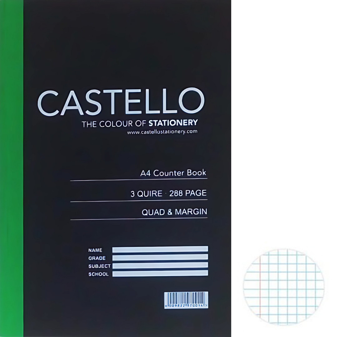 A4 Hardcover 3 Quire Quad And Margin 288 Pages, Castello