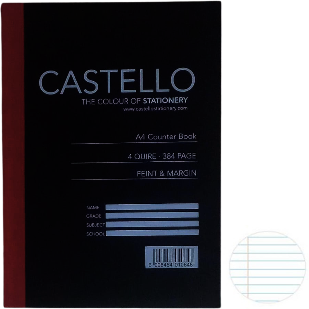 A4 Hardcover 4 Quire Feint And Margin 384 Pages, Castello