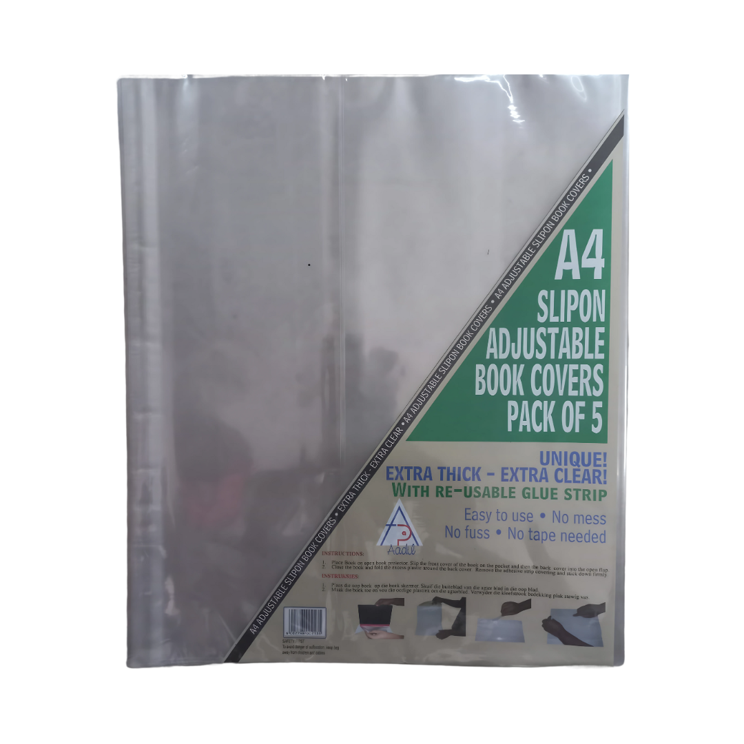 A4 Slip on Adjustable Book Covers Pack of 5 - Extra Thick