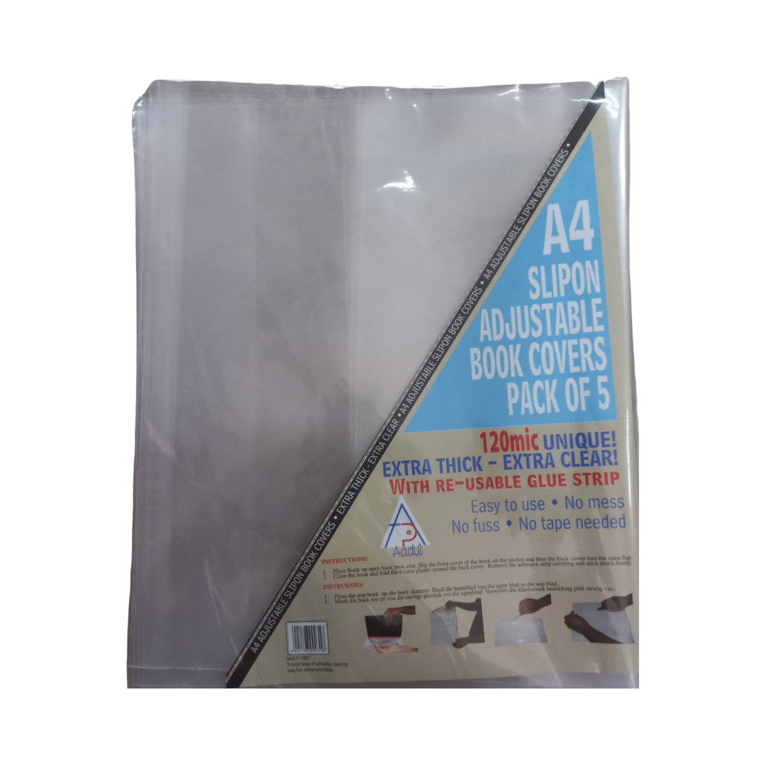 A4 Slip on Adjustable Book Covers Pack of 5 - Super Thick, 120mic