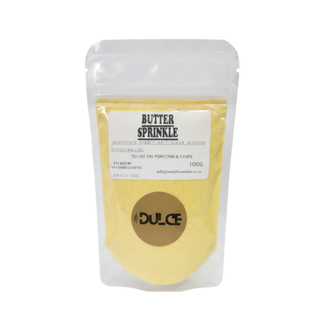 Butter sprinkle packaging with Dulce branding on a white background
