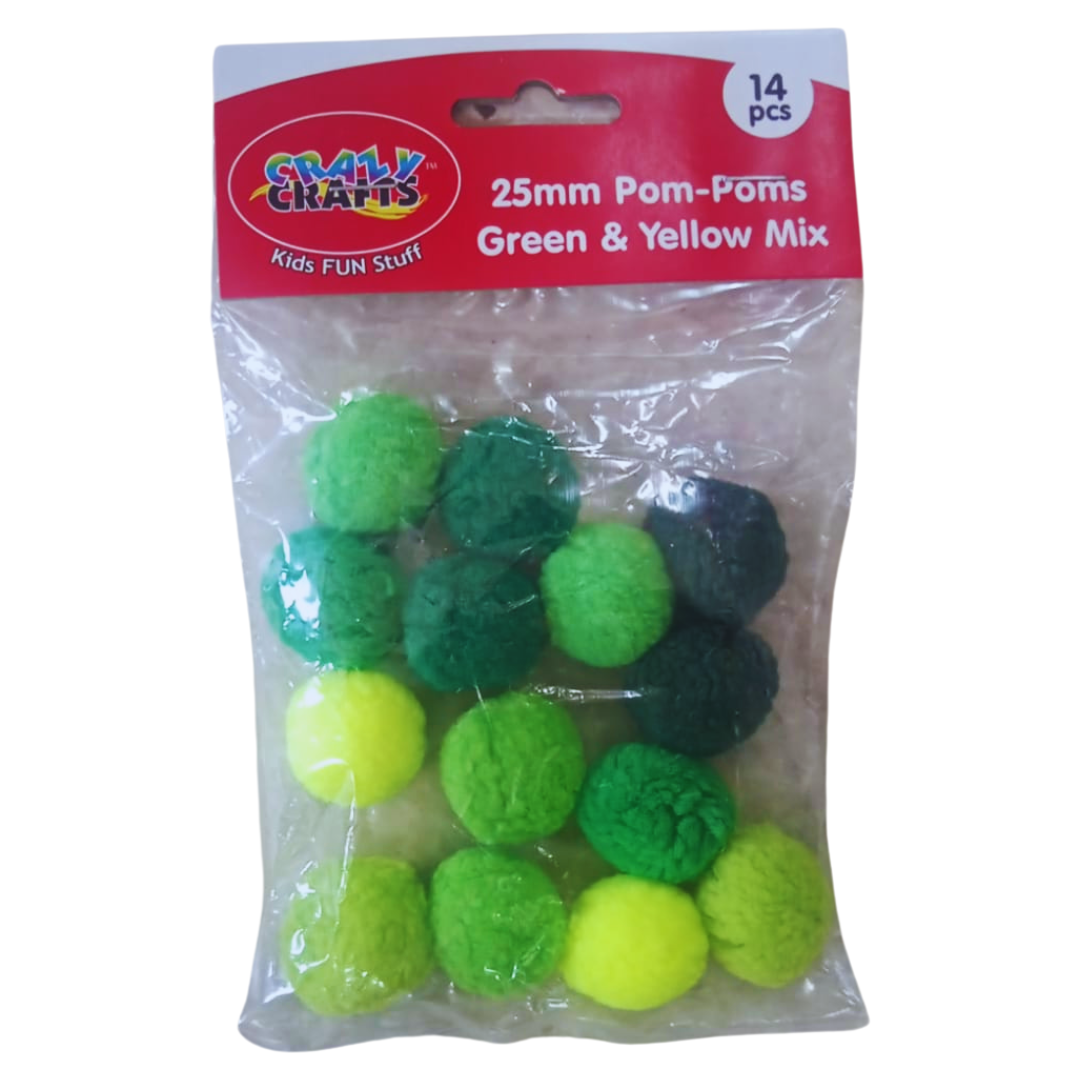 Crazy Crafts Pom Poms - Green & Yellow Mix