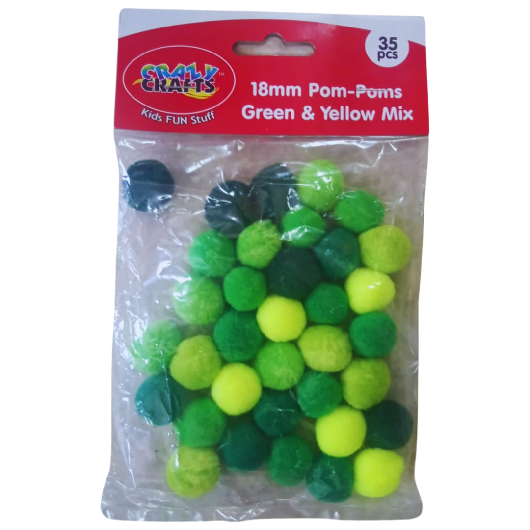 Crazy Crafts Pom Poms - Green & Yellow Mix