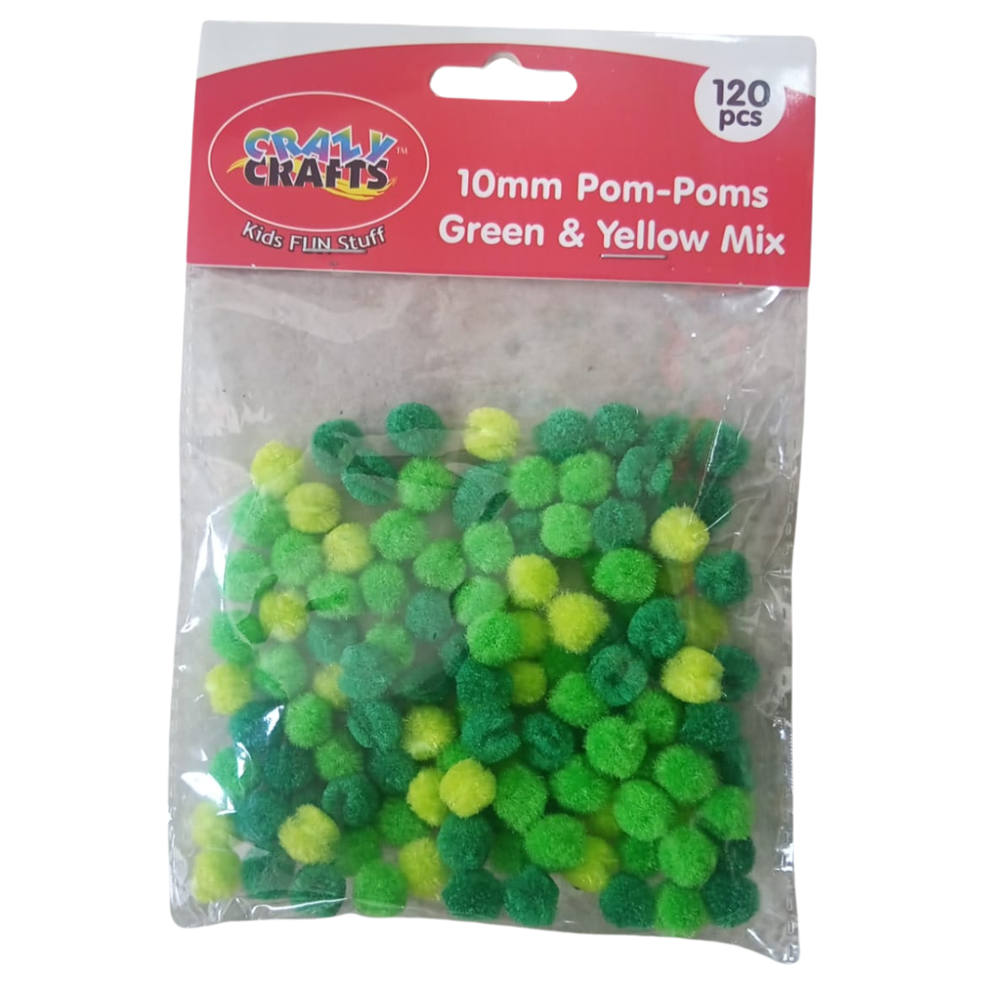 Crazy Crafts Pom Poms - Green & Yellow Mix