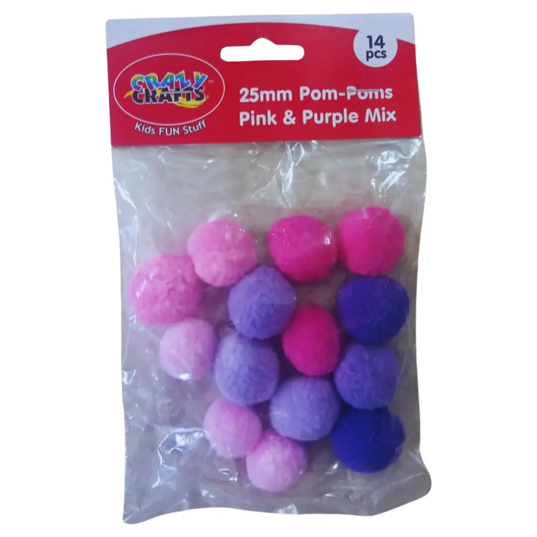 Crazy Crafts Pom Poms - Pink & Purple Mix - Honey Bee Online