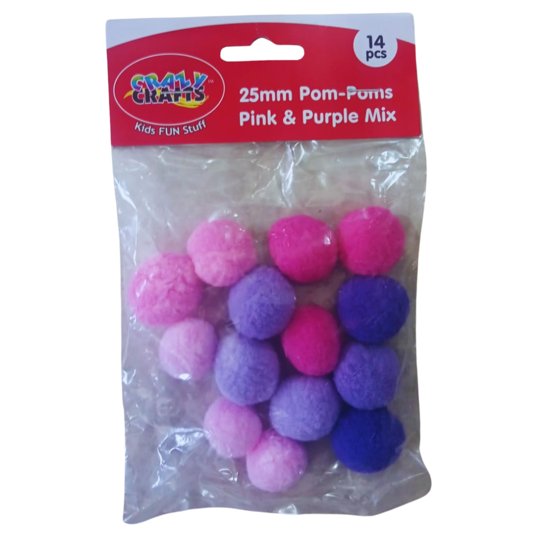 Crazy Crafts Pom Poms - Pink & Purple Mix