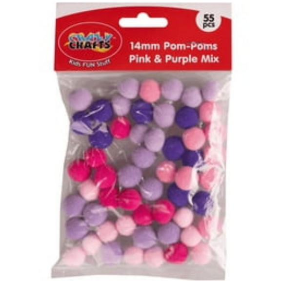 Crazy Crafts Pom Poms - Pink & Purple Mix