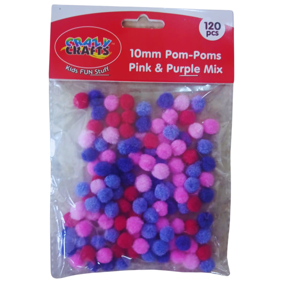 Crazy Crafts Pom Poms - Pink & Purple Mix – Honey Bee Online