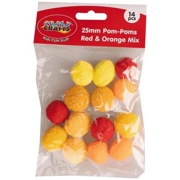 Crazy Crafts Pom Poms - Red & Orange Mix