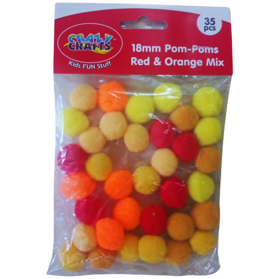 Crazy Crafts Pom Poms - Red & Orange Mix