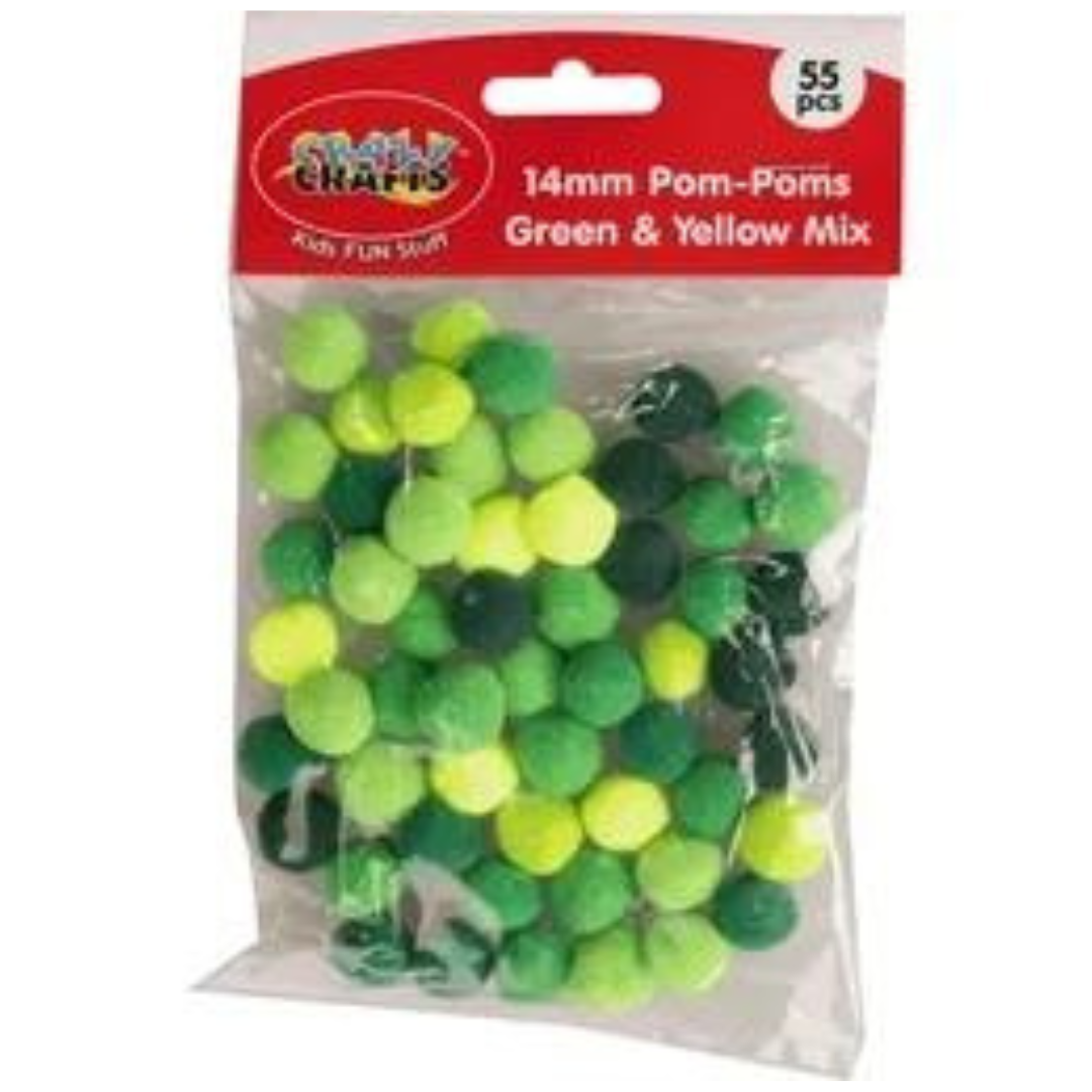 Crazy Crafts Pom Poms - Green & Yellow Mix