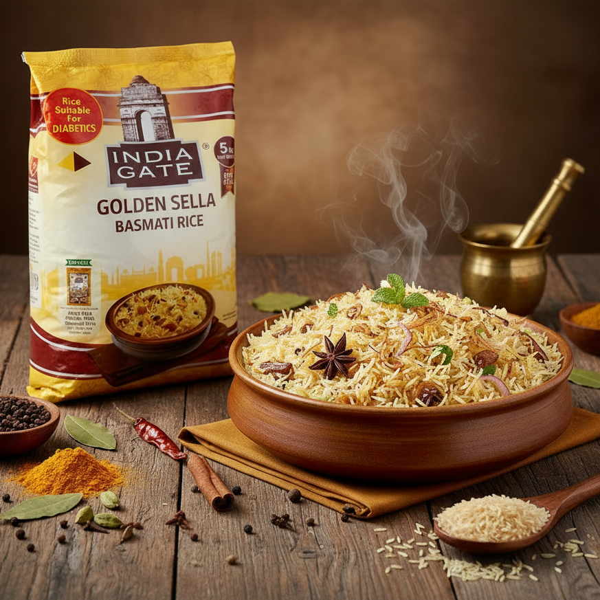 India Gate Golden Sella Basmati Rice pack – diabetic friendly premium grain