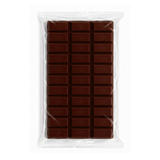A 24-piece dark chocolate bar in a clear plastic bag, arranged in a grid pattern on a white background.