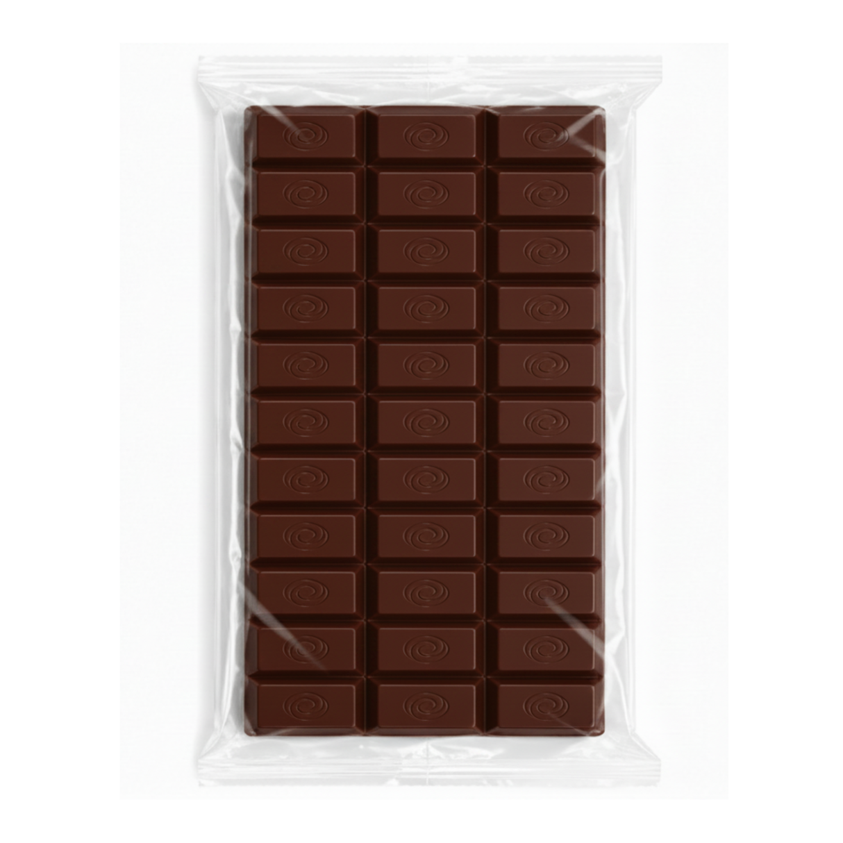 A packaged chocolate bar with 24 pieces in a clear plastic bag, shown against a plain white background.