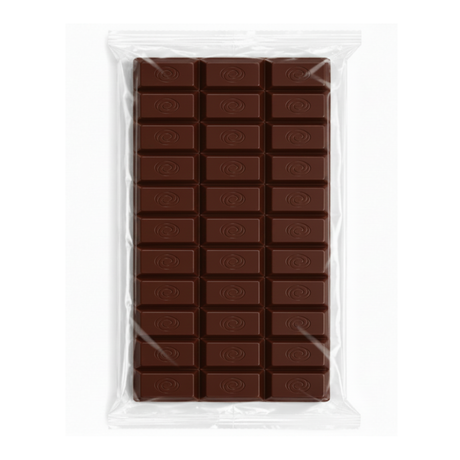 A packaged chocolate bar with 24 pieces in a clear plastic bag, shown against a plain white background.